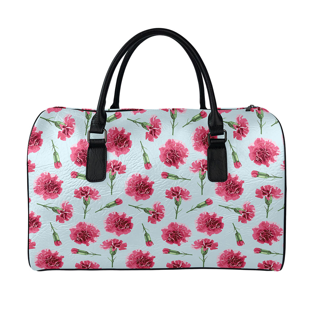 Pink Carnation Pattern Print Leather Duffle Bag