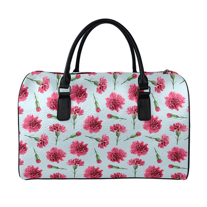 Pink Carnation Pattern Print Leather Duffle Bag