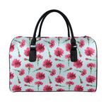Pink Carnation Pattern Print Leather Duffle Bag