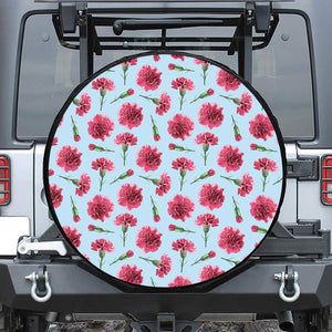 Pink Carnation Pattern Print Leather Spare Tire Cover