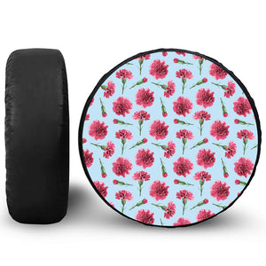 Pink Carnation Pattern Print Leather Spare Tire Cover