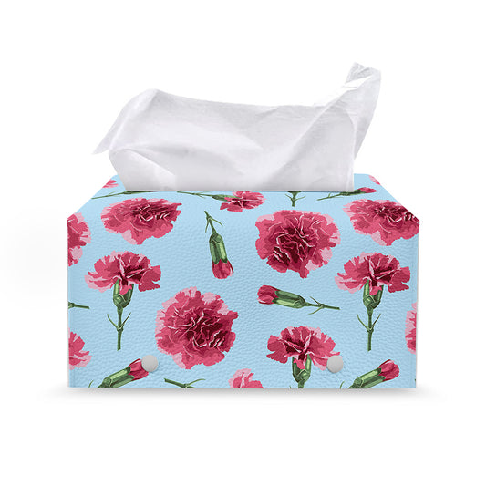 Pink Carnation Pattern Print Leather Tissue Box Cover