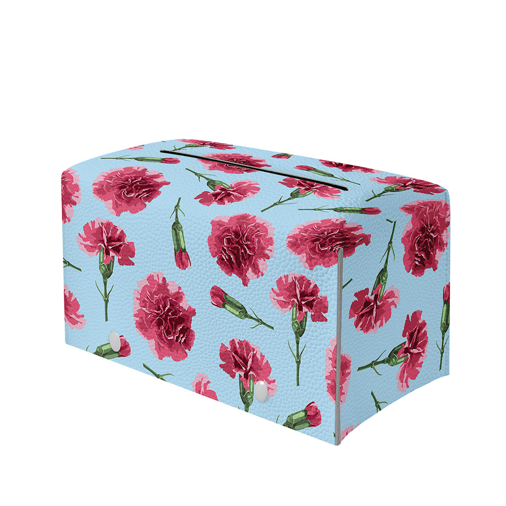 Pink Carnation Pattern Print Leather Tissue Box Cover