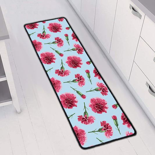 Pink Carnation Pattern Print Long Kitchen Mat