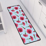 Pink Carnation Pattern Print Long Kitchen Mat