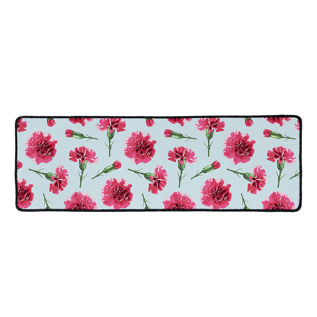 Pink Carnation Pattern Print Long Kitchen Mat