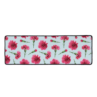 Pink Carnation Pattern Print Long Kitchen Mat