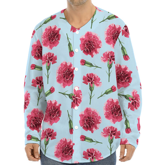 Pink Carnation Pattern Print Long Sleeve Baseball Jersey