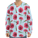 Pink Carnation Pattern Print Long Sleeve Baseball Jersey