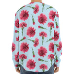 Pink Carnation Pattern Print Long Sleeve Baseball Jersey