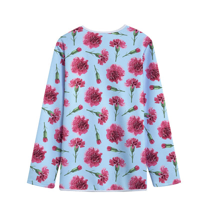 Pink Carnation Pattern Print Long Sleeve Short Coat