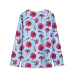 Pink Carnation Pattern Print Long Sleeve Short Coat