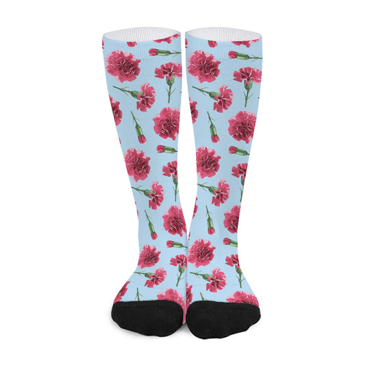 Pink Carnation Pattern Print Long Socks