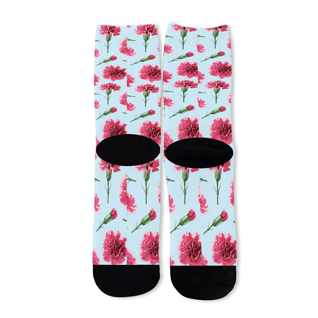 Pink Carnation Pattern Print Long Socks