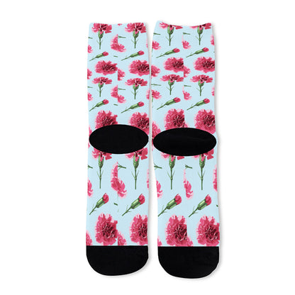 Pink Carnation Pattern Print Long Socks