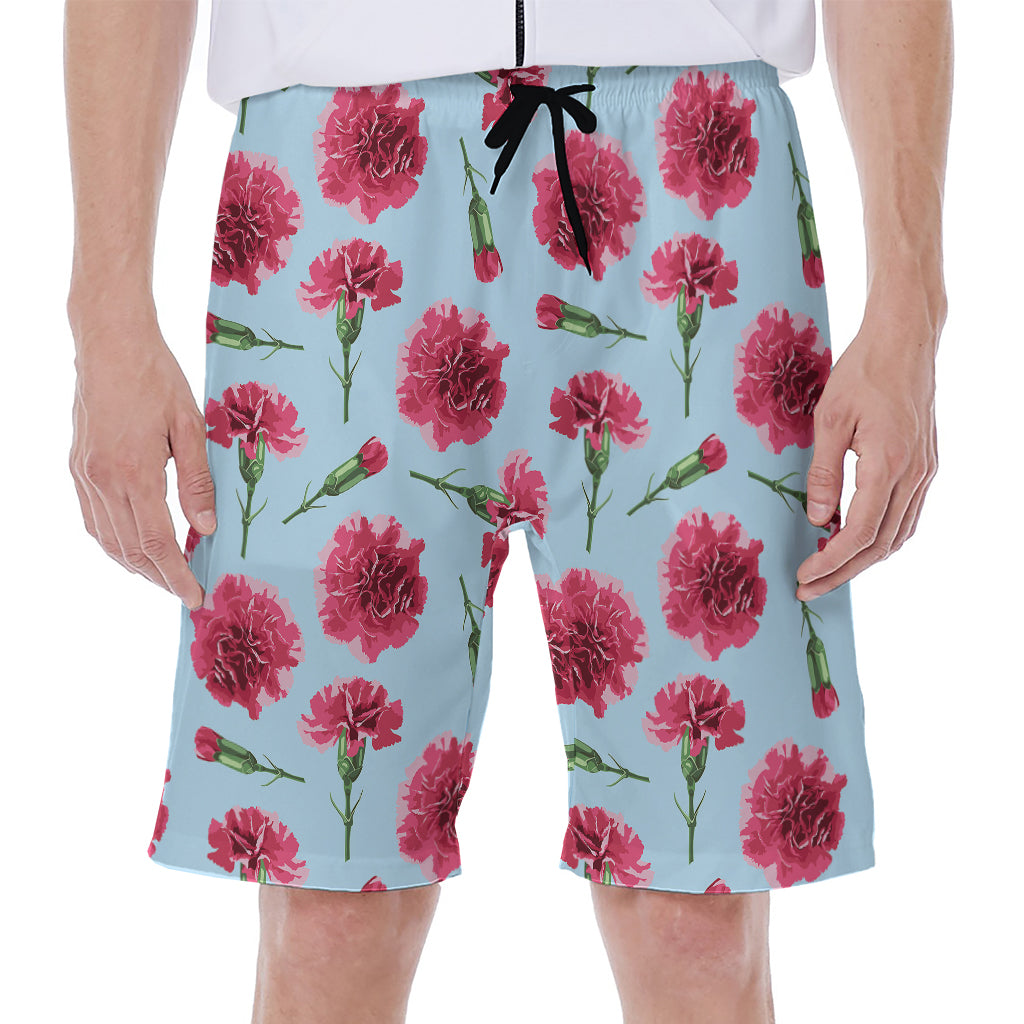 Pink Carnation Pattern Print Men's Beach Shorts