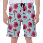 Pink Carnation Pattern Print Men's Beach Shorts