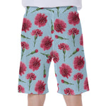 Pink Carnation Pattern Print Men's Beach Shorts