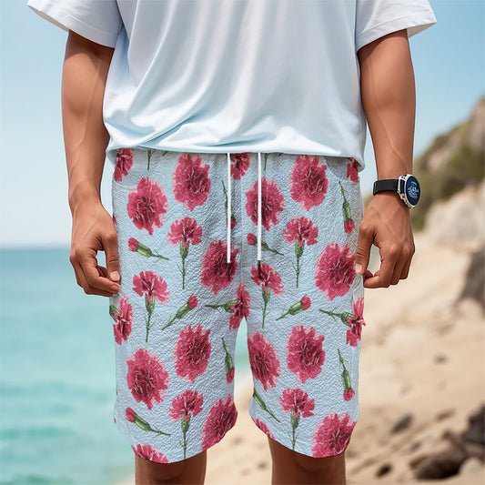 Pink Carnation Pattern Print Men's Cargo Shorts