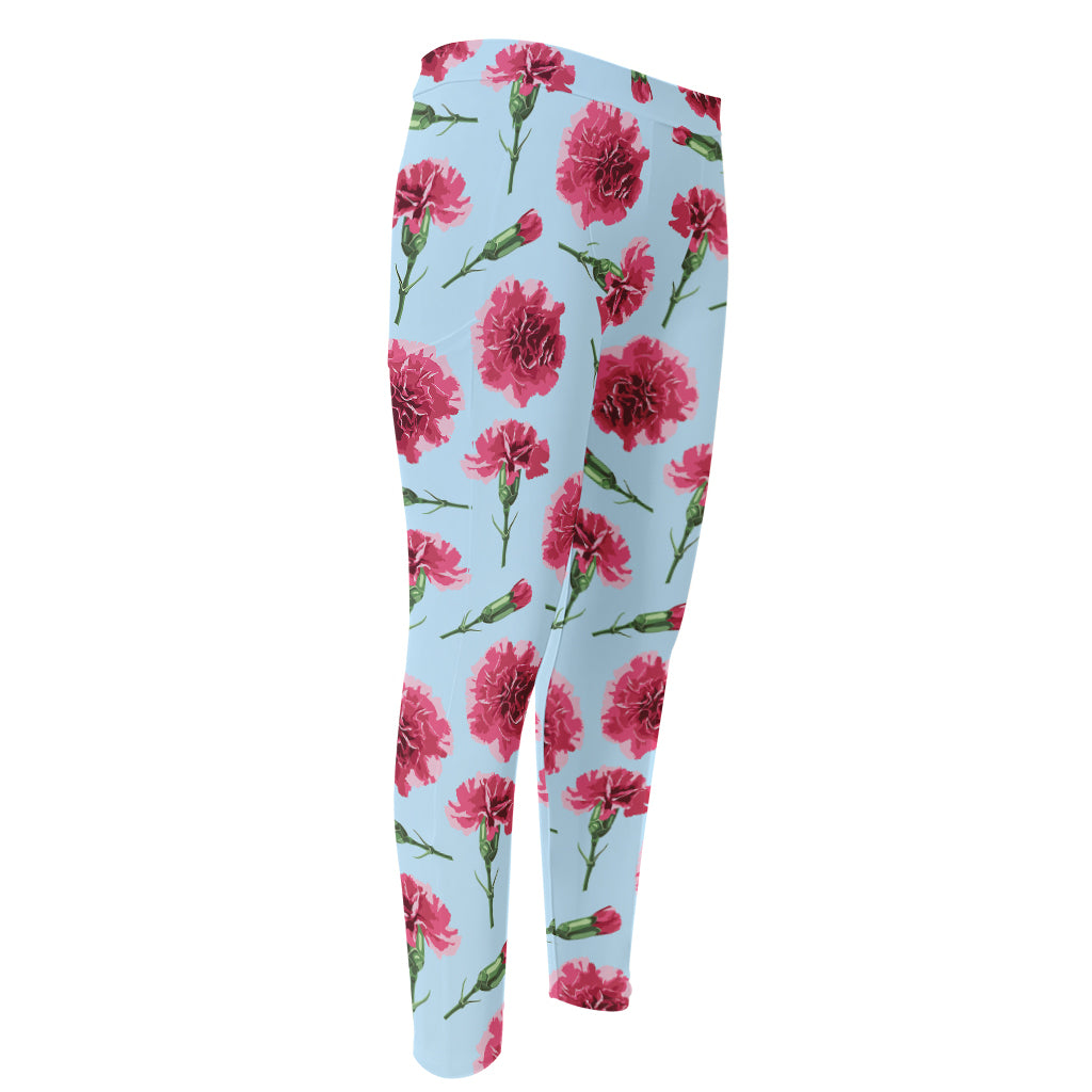 Pink Carnation Pattern Print Men's Compression Pants