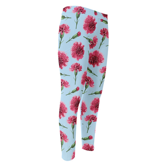 Pink Carnation Pattern Print Men's Compression Pants