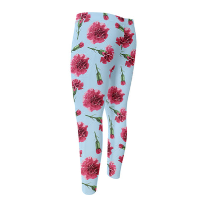 Pink Carnation Pattern Print Men's Compression Pants