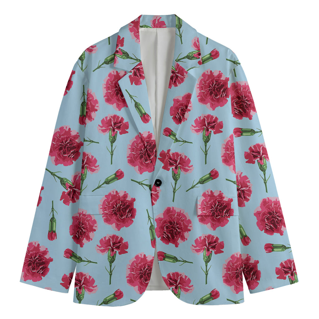 Pink Carnation Pattern Print Men's Cotton Blazer