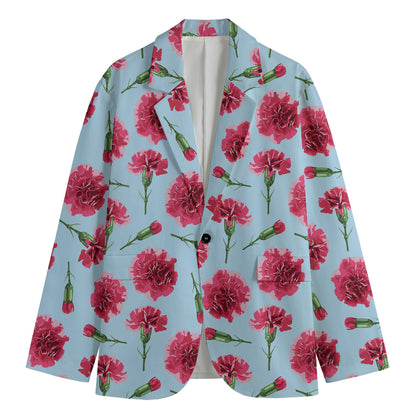 Pink Carnation Pattern Print Men's Cotton Blazer