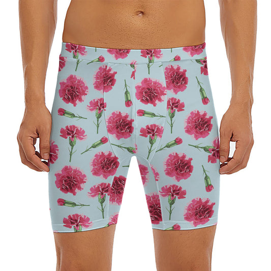 Pink Carnation Pattern Print Men's Long Boxer Briefs