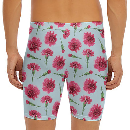 Pink Carnation Pattern Print Men's Long Boxer Briefs