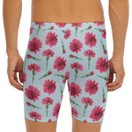 Pink Carnation Pattern Print Men's Long Boxer Briefs