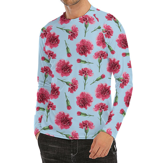 Pink Carnation Pattern Print Men's Long Sleeve Rash Guard