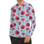 Pink Carnation Pattern Print Men's Long Sleeve Rash Guard