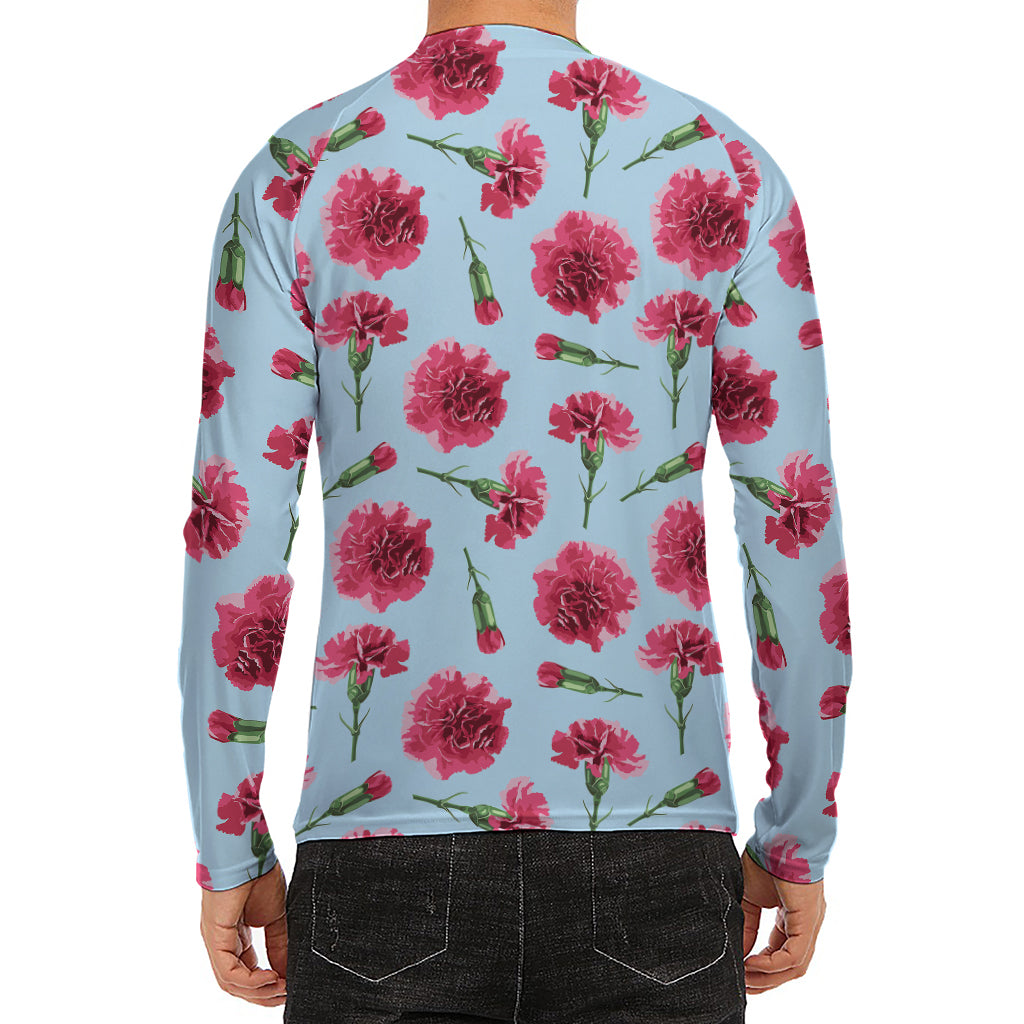 Pink Carnation Pattern Print Men's Long Sleeve Rash Guard