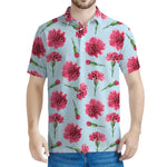 Pink Carnation Pattern Print Men's Polo Shirt