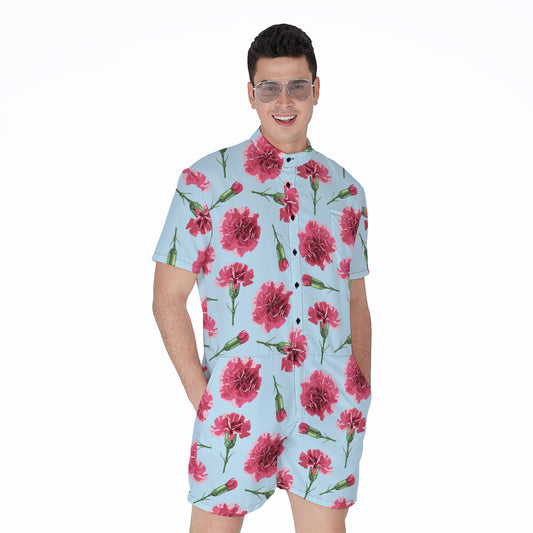 Pink Carnation Pattern Print Men's Rompers