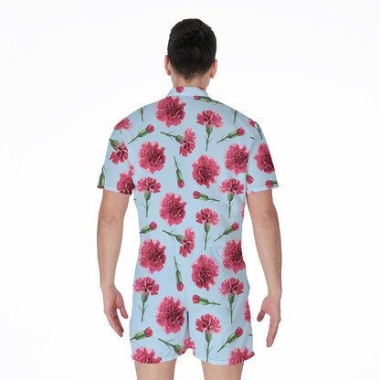 Pink Carnation Pattern Print Men's Rompers
