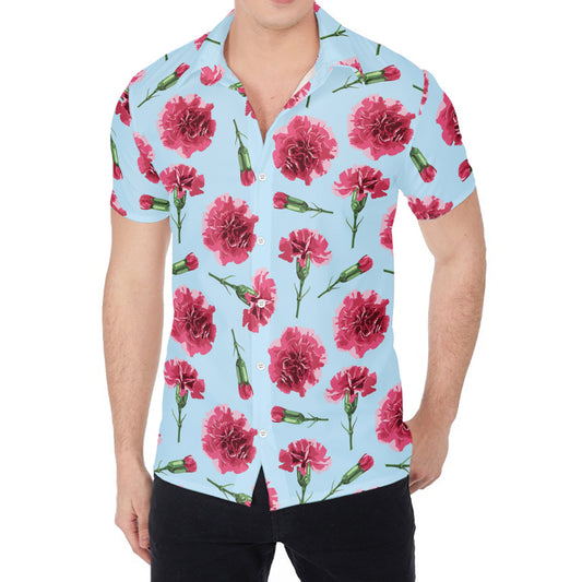 Pink Carnation Pattern Print Men's Shirt