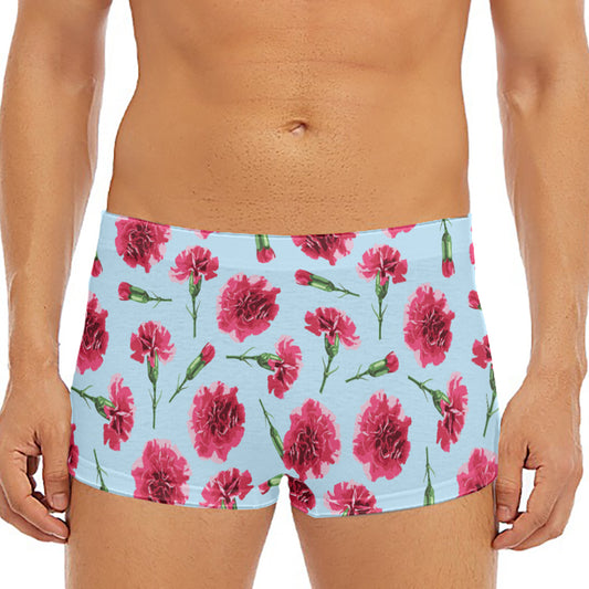 Pink Carnation Pattern Print Men's Short Boxer Briefs