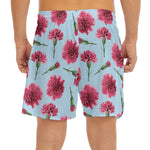 Pink Carnation Pattern Print Men's Split Running Shorts