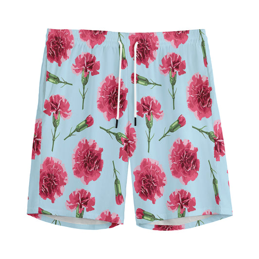 Pink Carnation Pattern Print Men's Sports Shorts