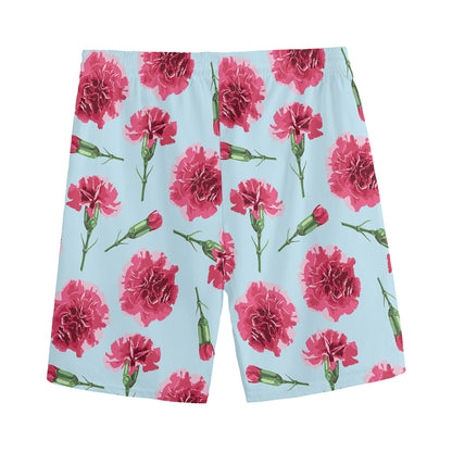 Pink Carnation Pattern Print Men's Sports Shorts