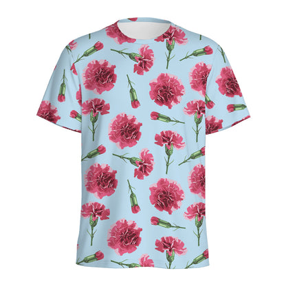 Pink Carnation Pattern Print Men's Sports T-Shirt