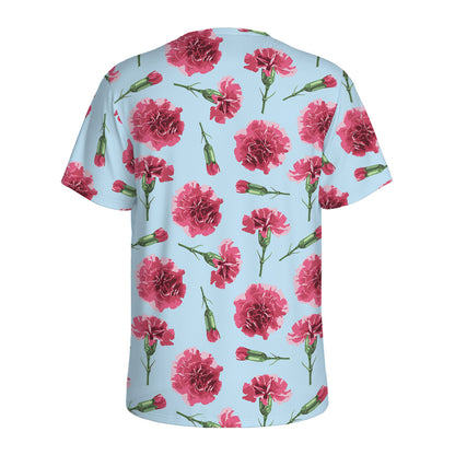 Pink Carnation Pattern Print Men's Sports T-Shirt
