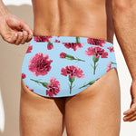 Pink Carnation Pattern Print Men's Swim Briefs