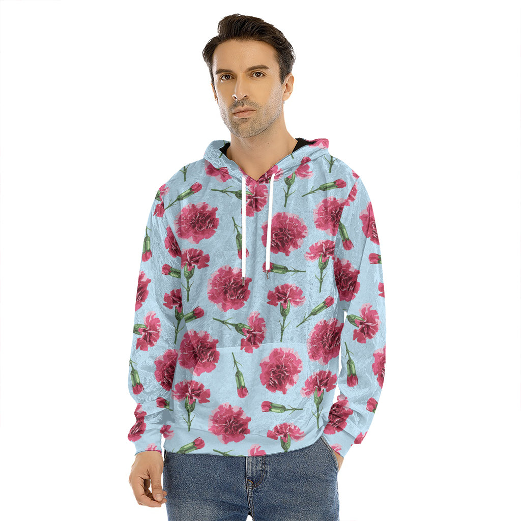 Pink Carnation Pattern Print Men's Velvet Pullover Hoodie