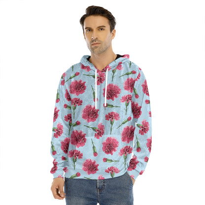 Pink Carnation Pattern Print Men's Velvet Pullover Hoodie