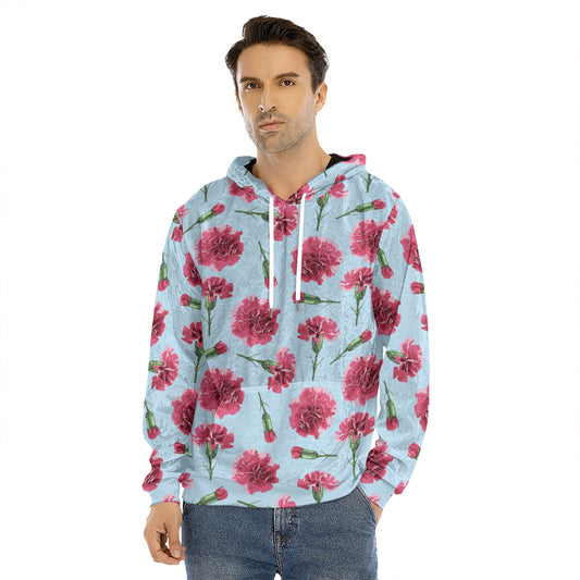 Pink Carnation Pattern Print Men's Velvet Pullover Hoodie