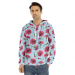 Pink Carnation Pattern Print Men's Velvet Pullover Hoodie
