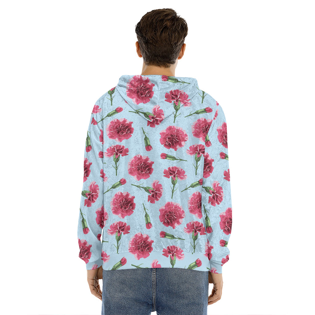 Pink Carnation Pattern Print Men's Velvet Pullover Hoodie